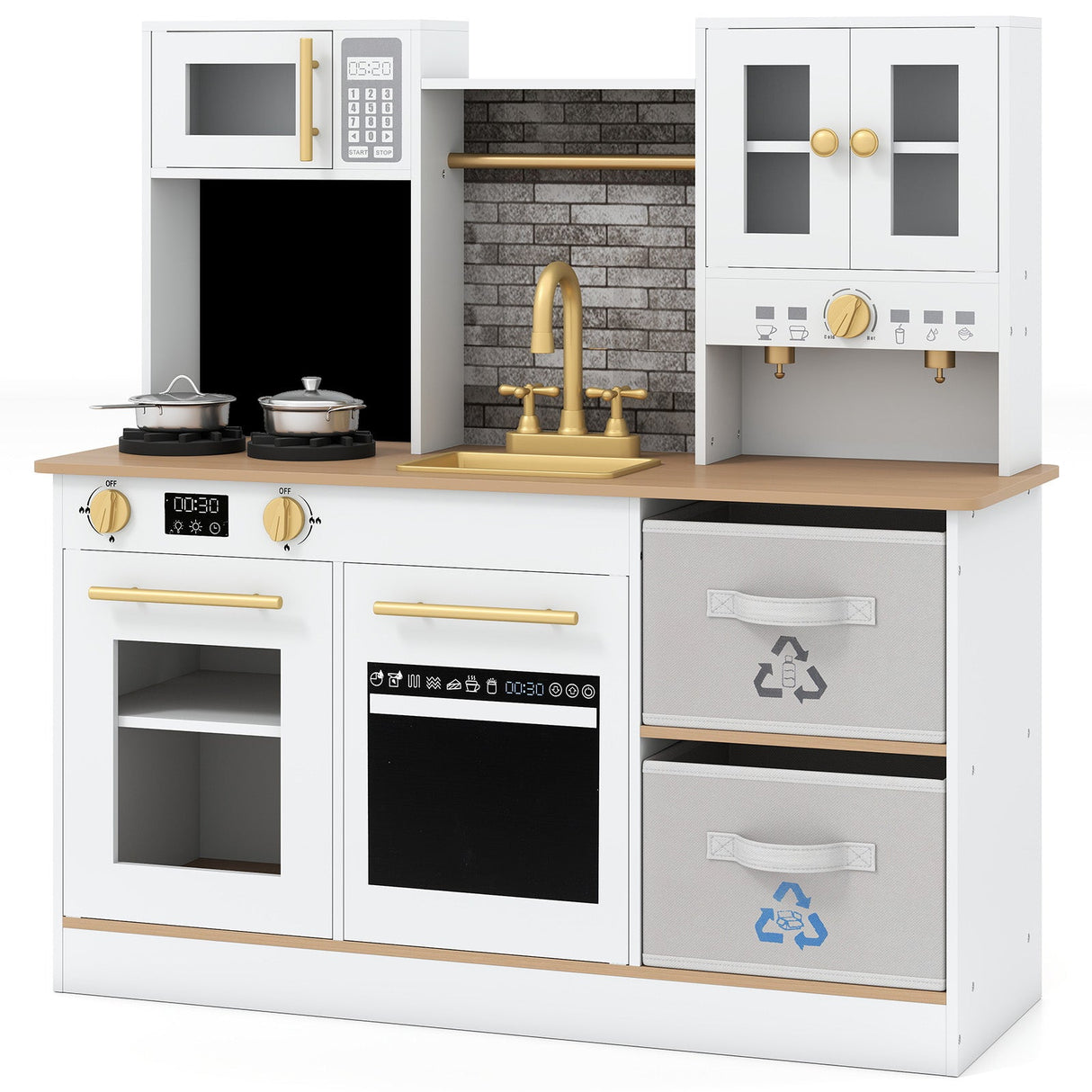 Cocina de juguete de madera para niños con luces y sonidos, para mayores de 3 años - Blanca