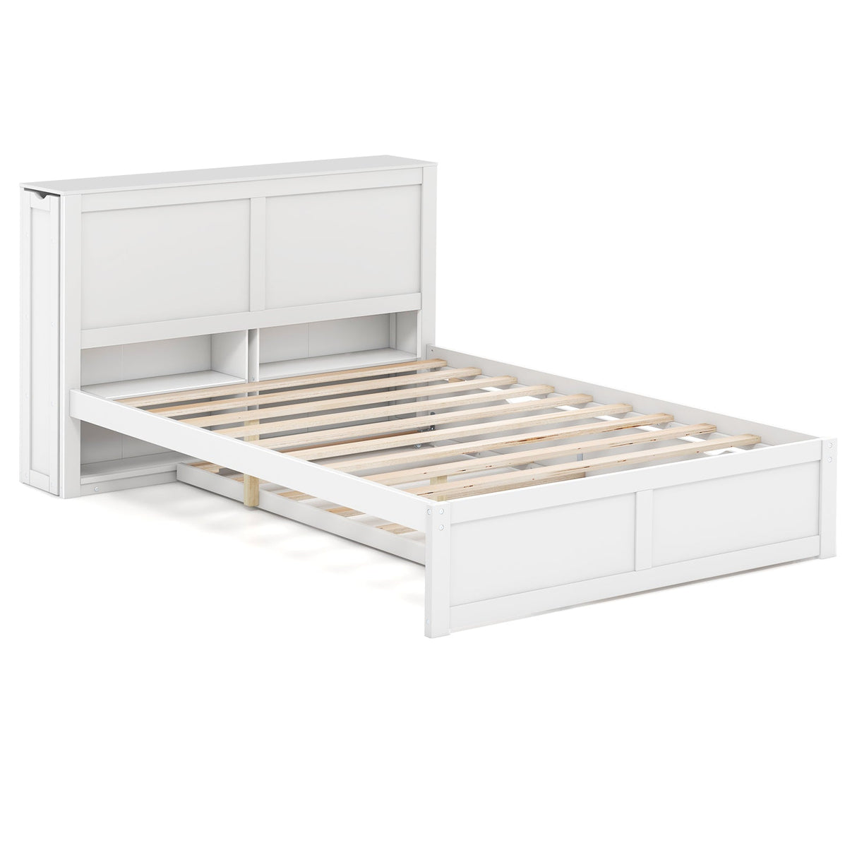Cama de plataforma de madera Twin/Full para niños con cama nido y cabecero con almacenamiento