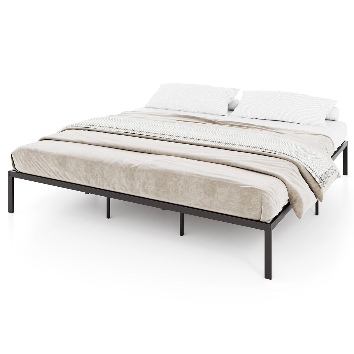 Estructura de cama metálica de tamaño individual/matrimonial/king, con listones de soporte resistentes y base de colchón