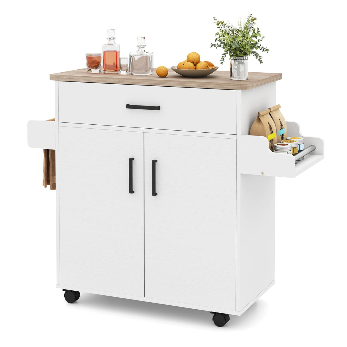 Carro de isla de cocina, isla de cocina rodante con cajón - Blanca
