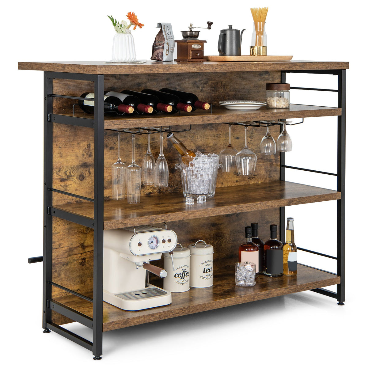 Isla de cocina con estante de almacenamiento de 4 niveles y reposapiés largo para el hogar