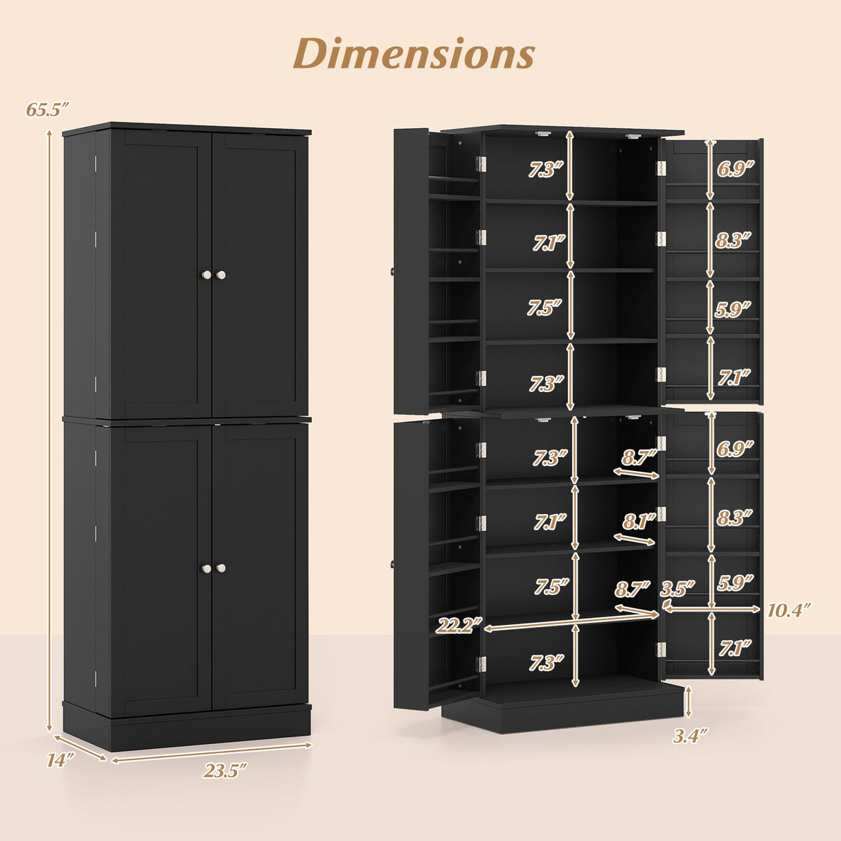 Alacena de cocina 65.5 pulgadas, mueble alto independiente tipo bufé