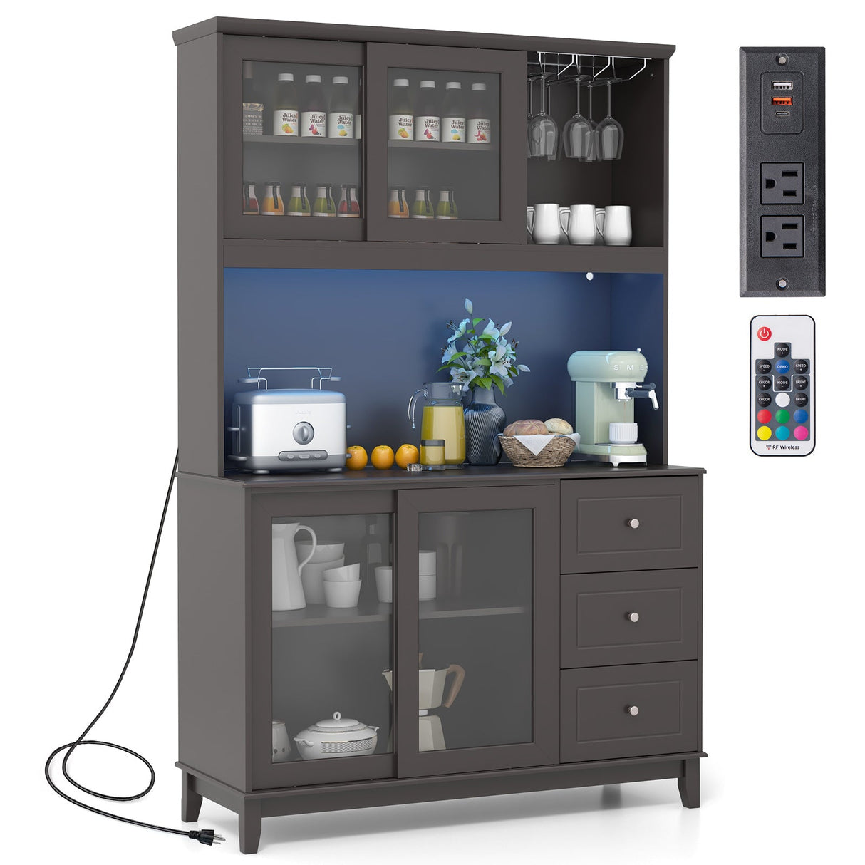 Mueble Alacena para Cocina con Luces LED y Enchufe