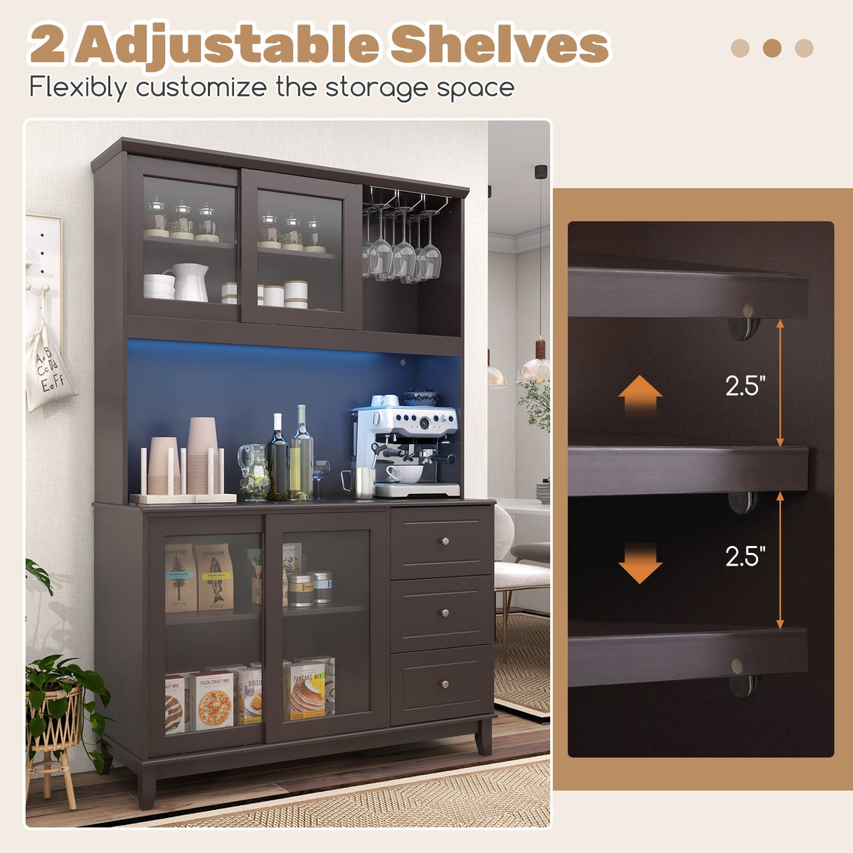 Mueble Alacena para Cocina con Luces LED y Enchufe