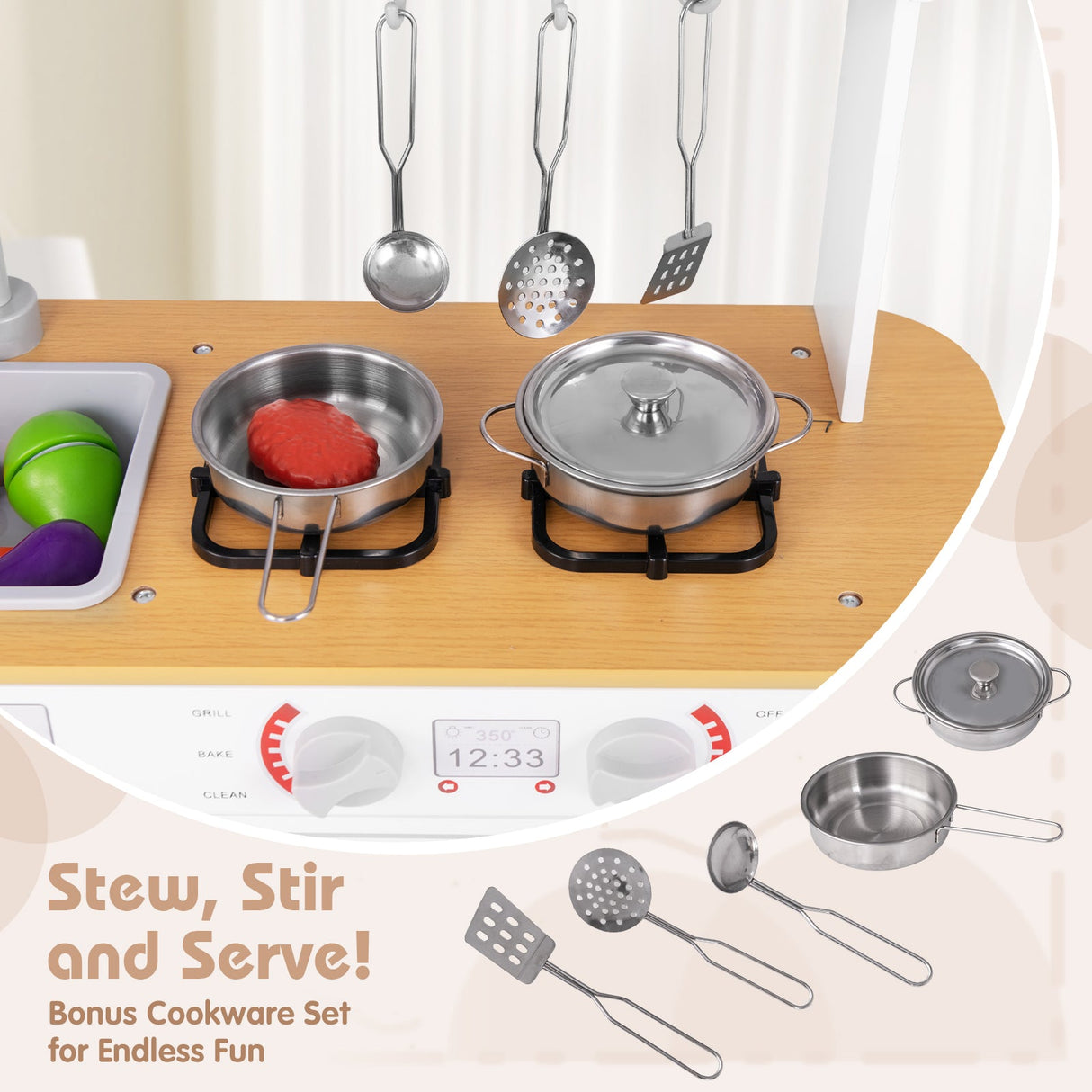 Juguete de cocina de juguete para niños pequeños con estufa para niños y niñas de 3 años en adelante - Blanco