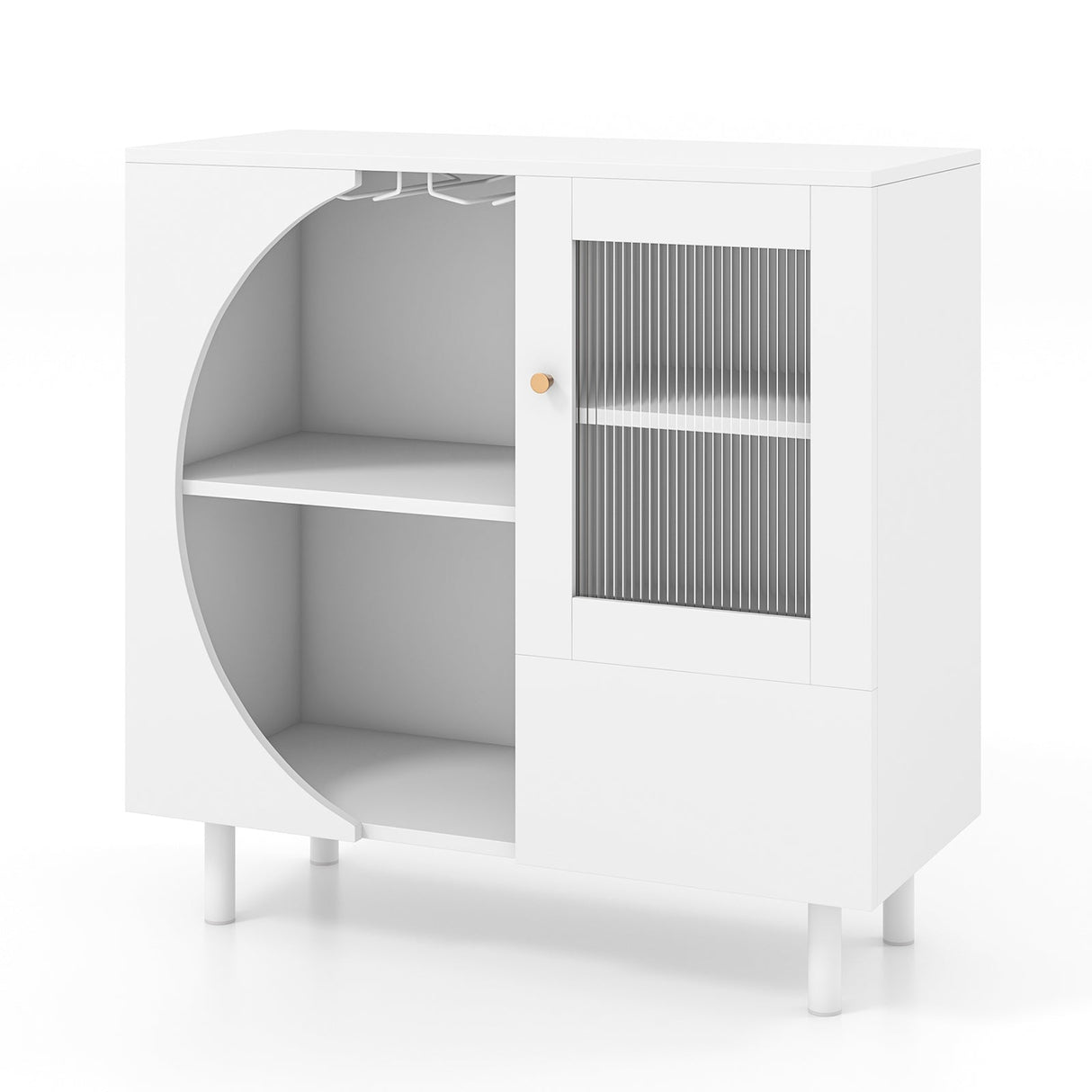 Aparador de cocina con soporte para copas para sala de estar y comedor - Blanco