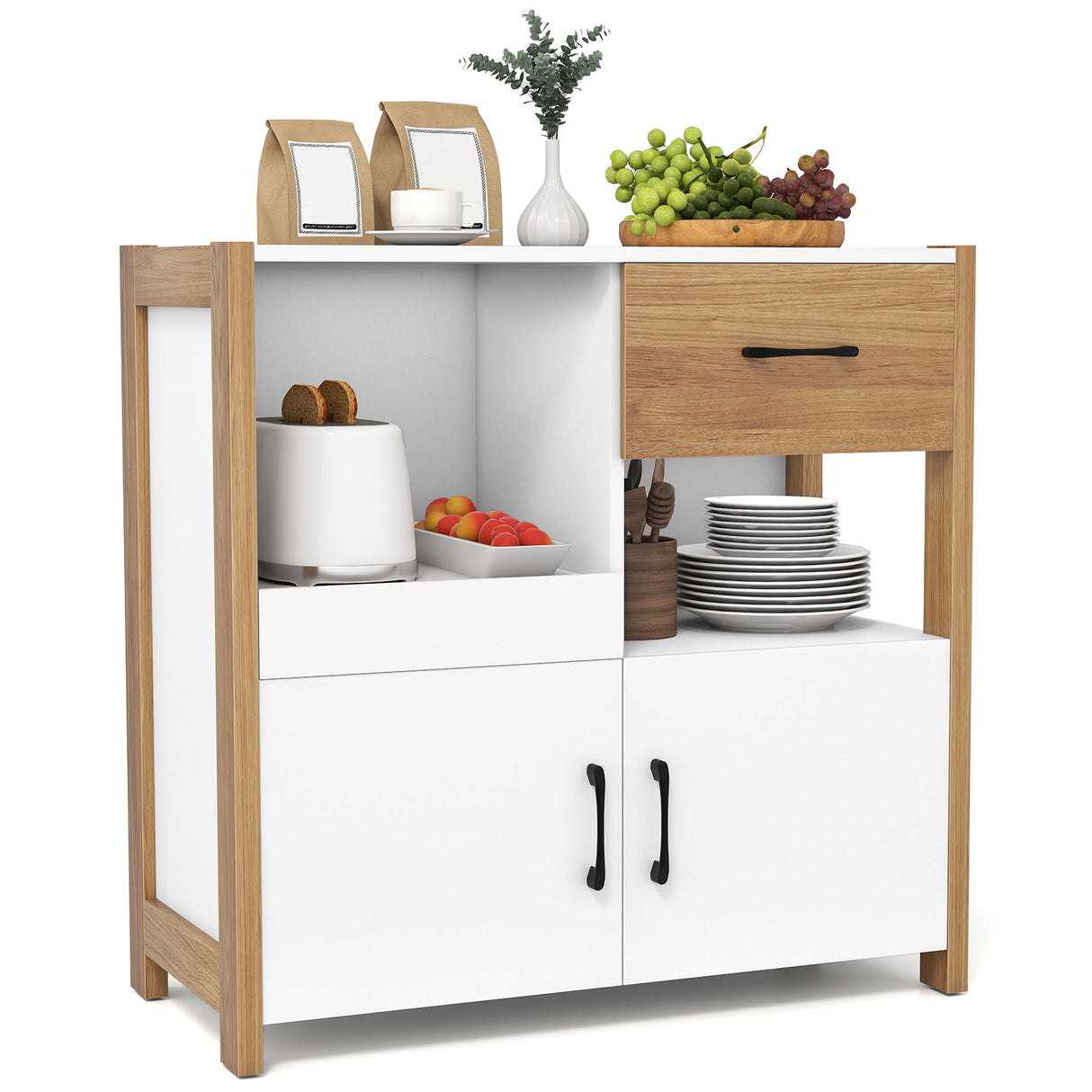 Armario de cocina con estante extraíble y 2 puertas - Blanco