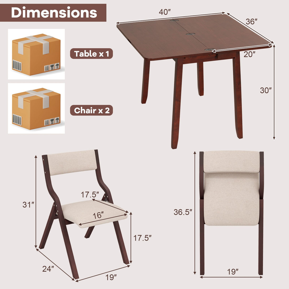 Juego de mesa de cocina para 2, mesa de comedor expandible con 2 sillas plegables tapizadas
