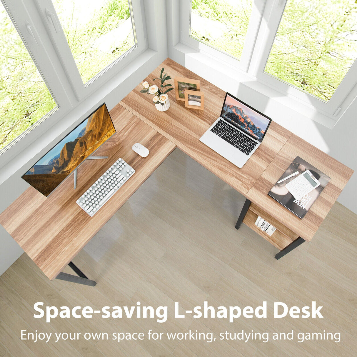 Industrial L-Shaped Corner Computer Desk Office Workstation with Storage Shelves