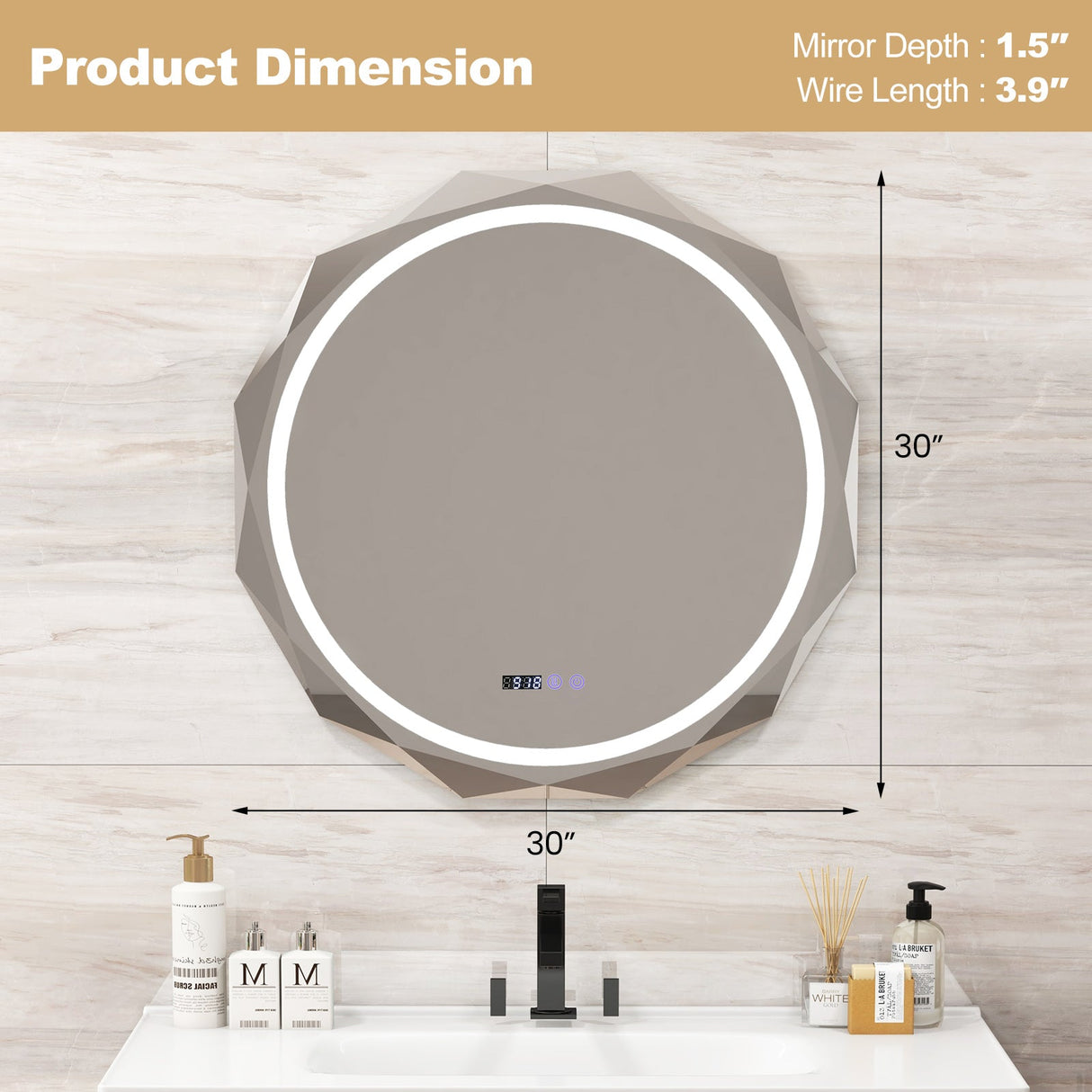 Espejo de baño LED antivaho con temperatura de 3 colores sin escalonamientos