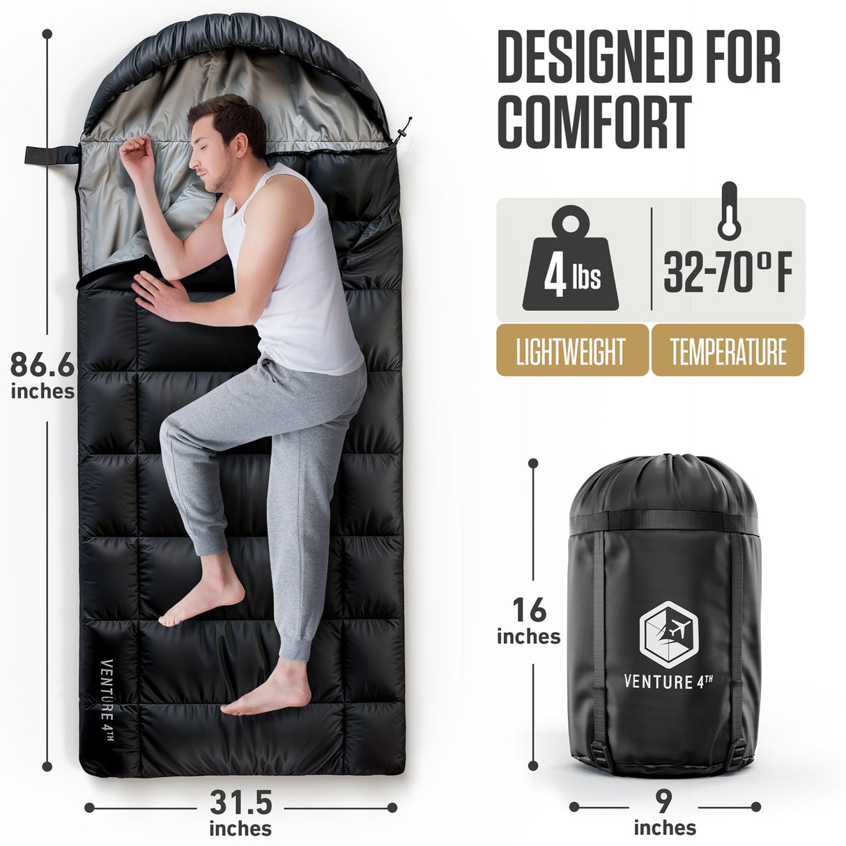 Saco de dormir XXL para campistas grandes y altos