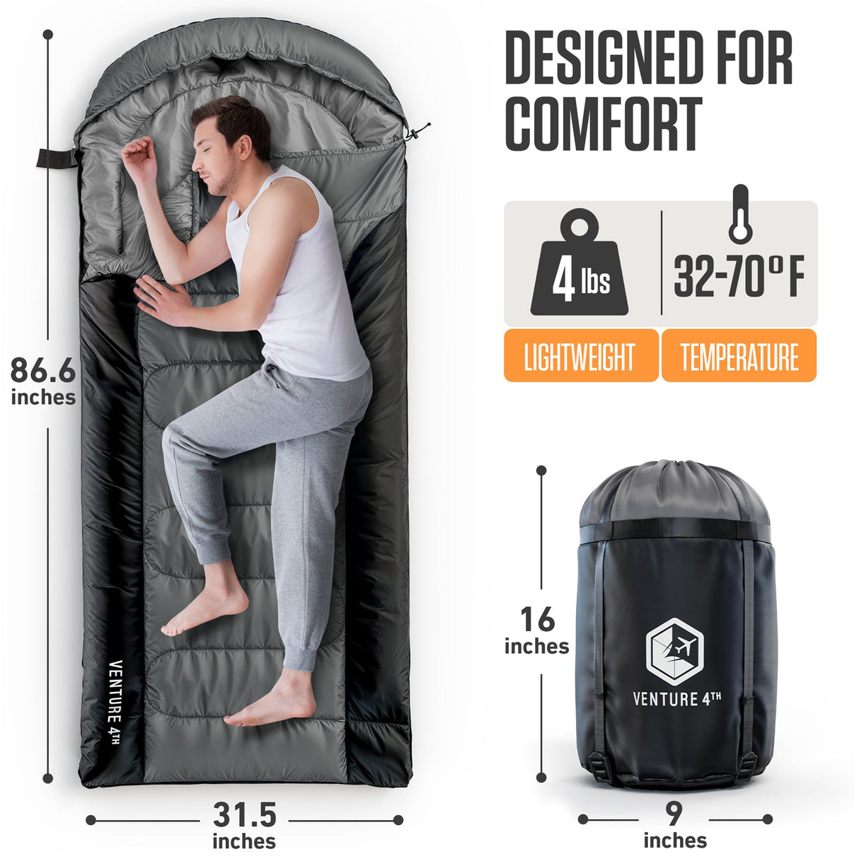 Saco de dormir XXL para campistas grandes y altos