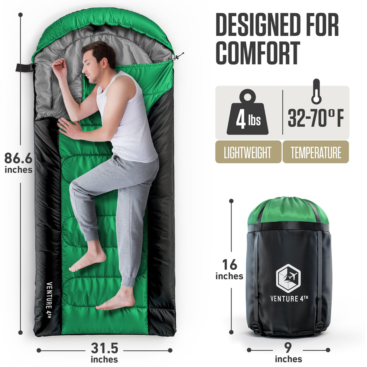 Saco de dormir XXL para campistas grandes y altos