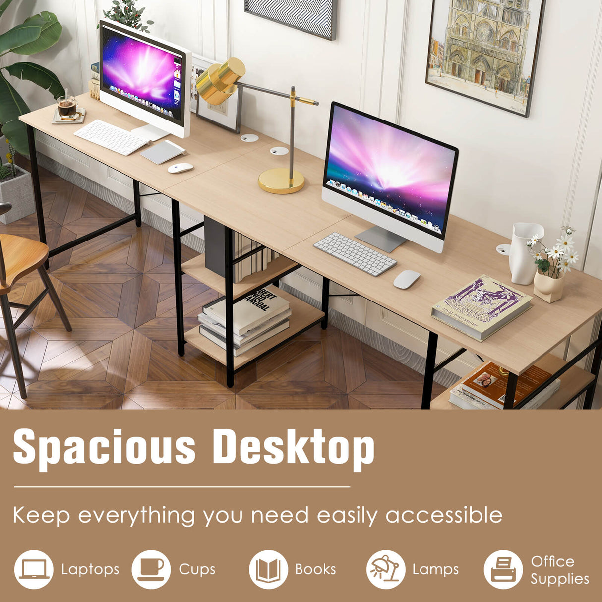 L Shaped Computer Desk with 4 Storage Shelves and Cable Holes