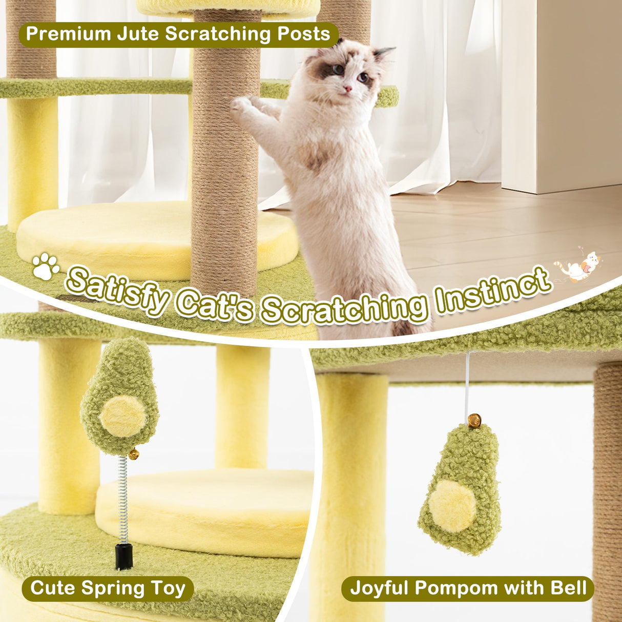 Árbol para Gatos Grande de Aguacate, Torre para Gatos de Varios Niveles con Condominio Privado-Verde
