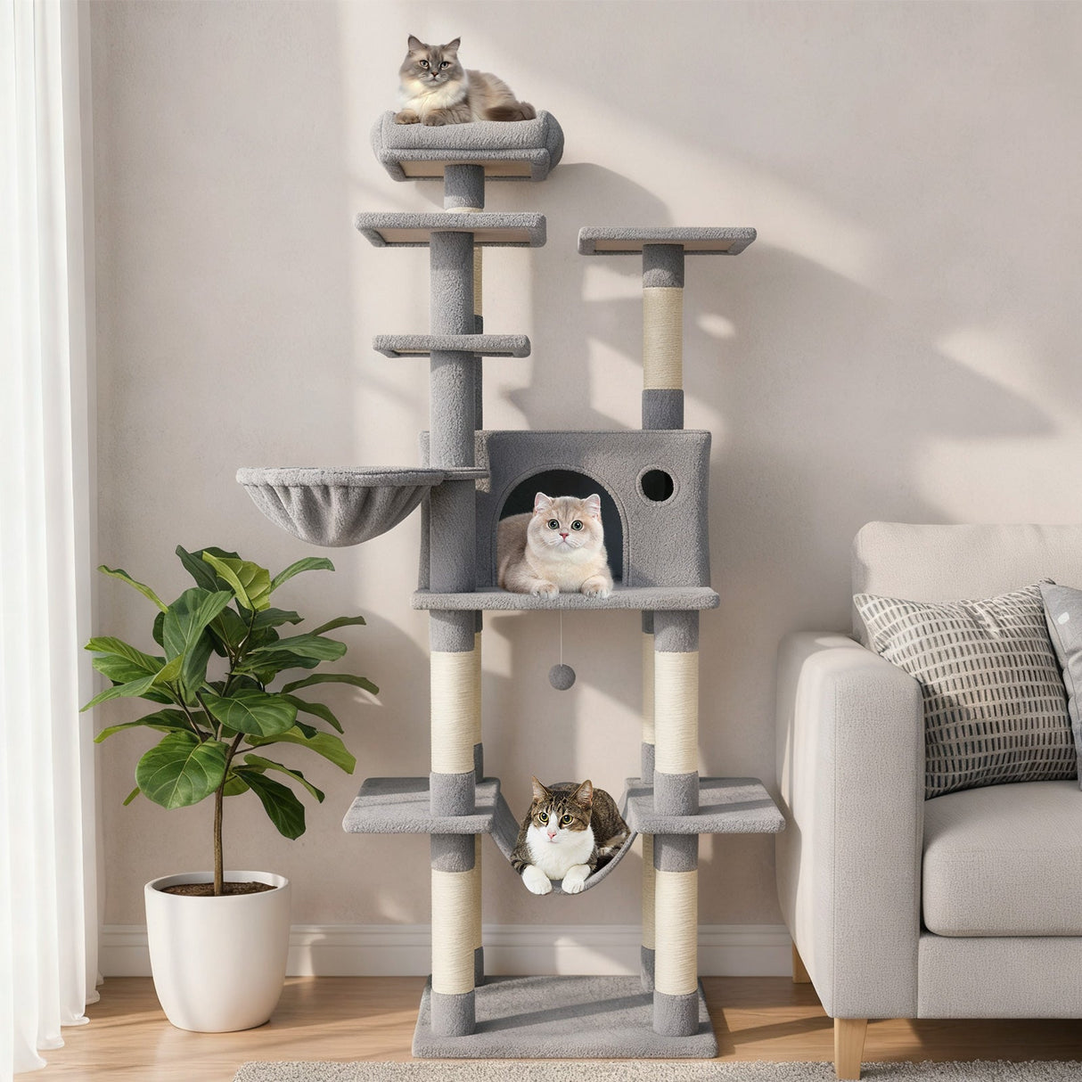 Árbol rascador grande para gatos de interior, torre para gatos de 160 cm de altura