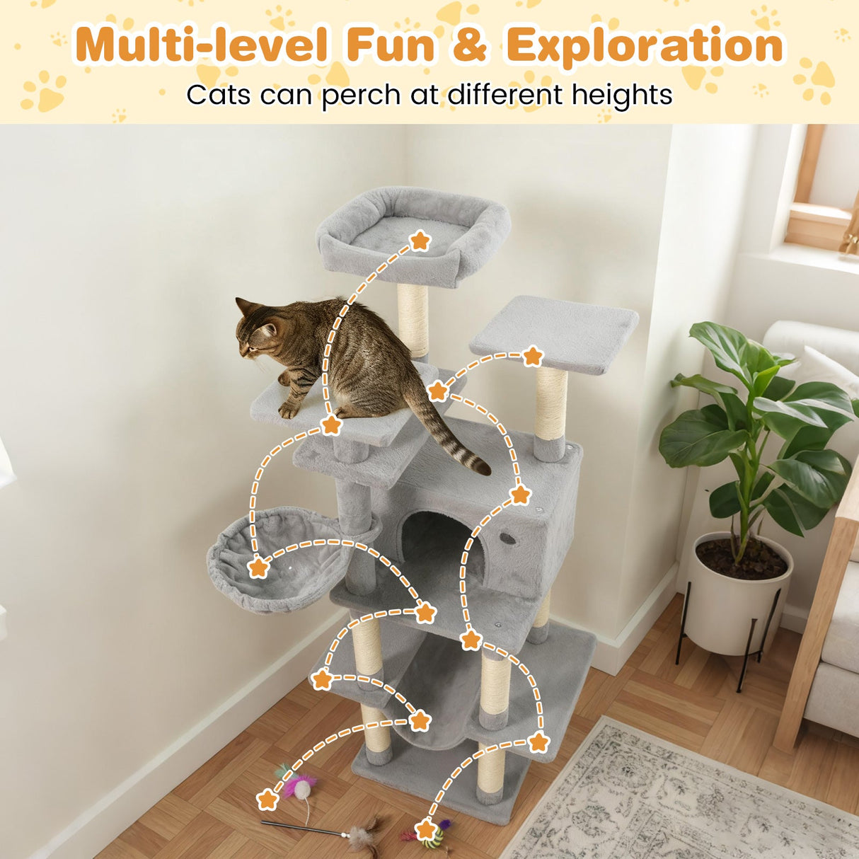 Árbol rascador grande para gatos de interior, torre para gatos de 160 cm de altura