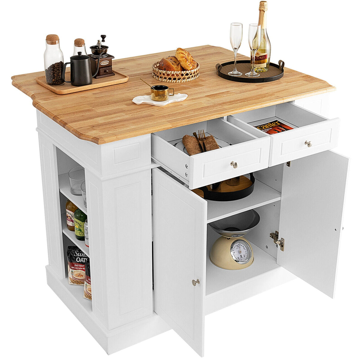 Isla de cocina con almacenamiento y estantes ajustables de 3 niveles
