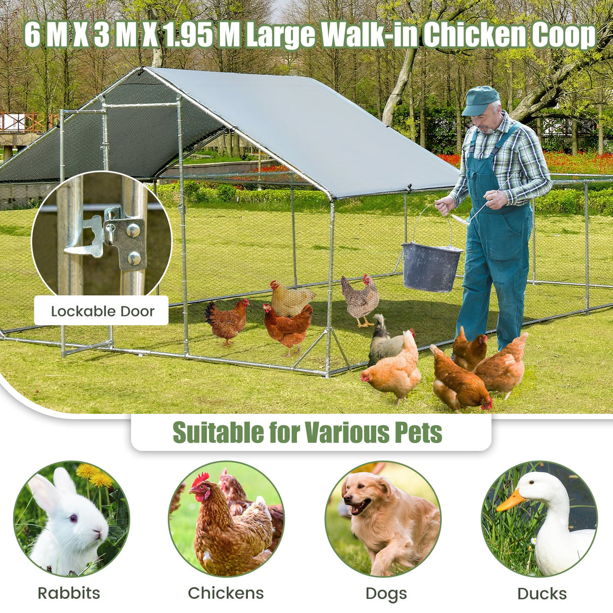Gallinero Metálico Grande con Cubierta Impermeable y Resistente al Sol