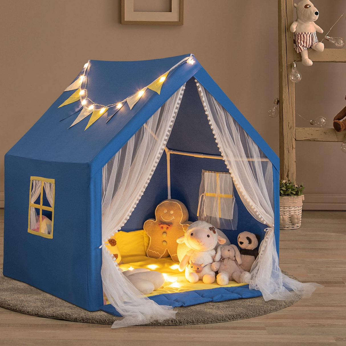 Carpa de juegos grande de 48 x 42 x 50 pulgadas con tapete de algodón lavable, regalo de cumpleaños/vacaciones para niños