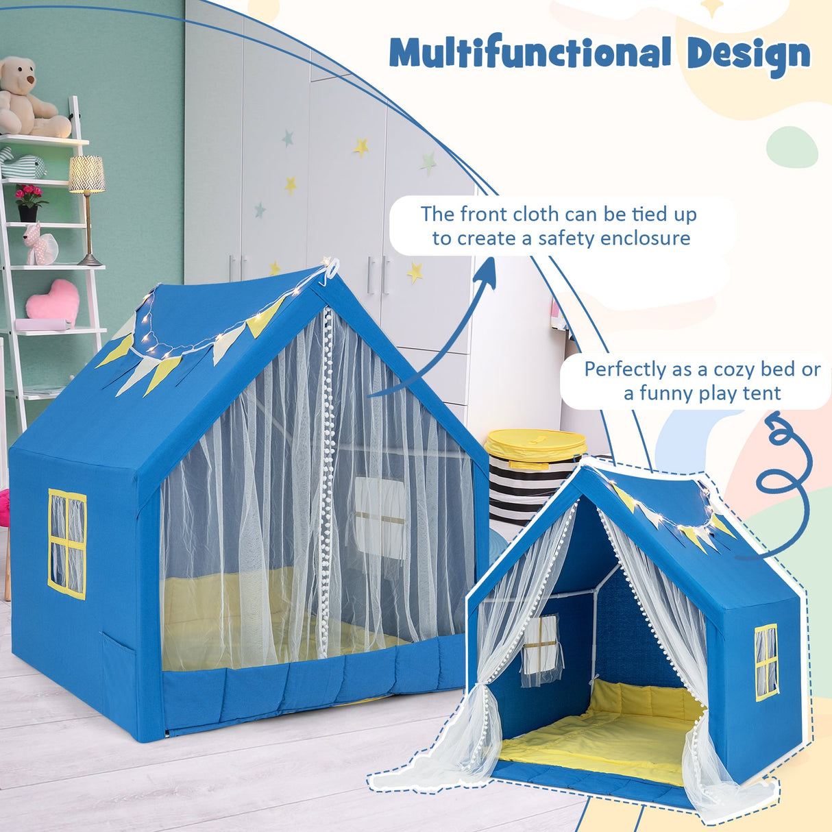 Carpa de juegos grande de 48 x 42 x 50 pulgadas con tapete de algodón lavable, regalo de cumpleaños/vacaciones para niños