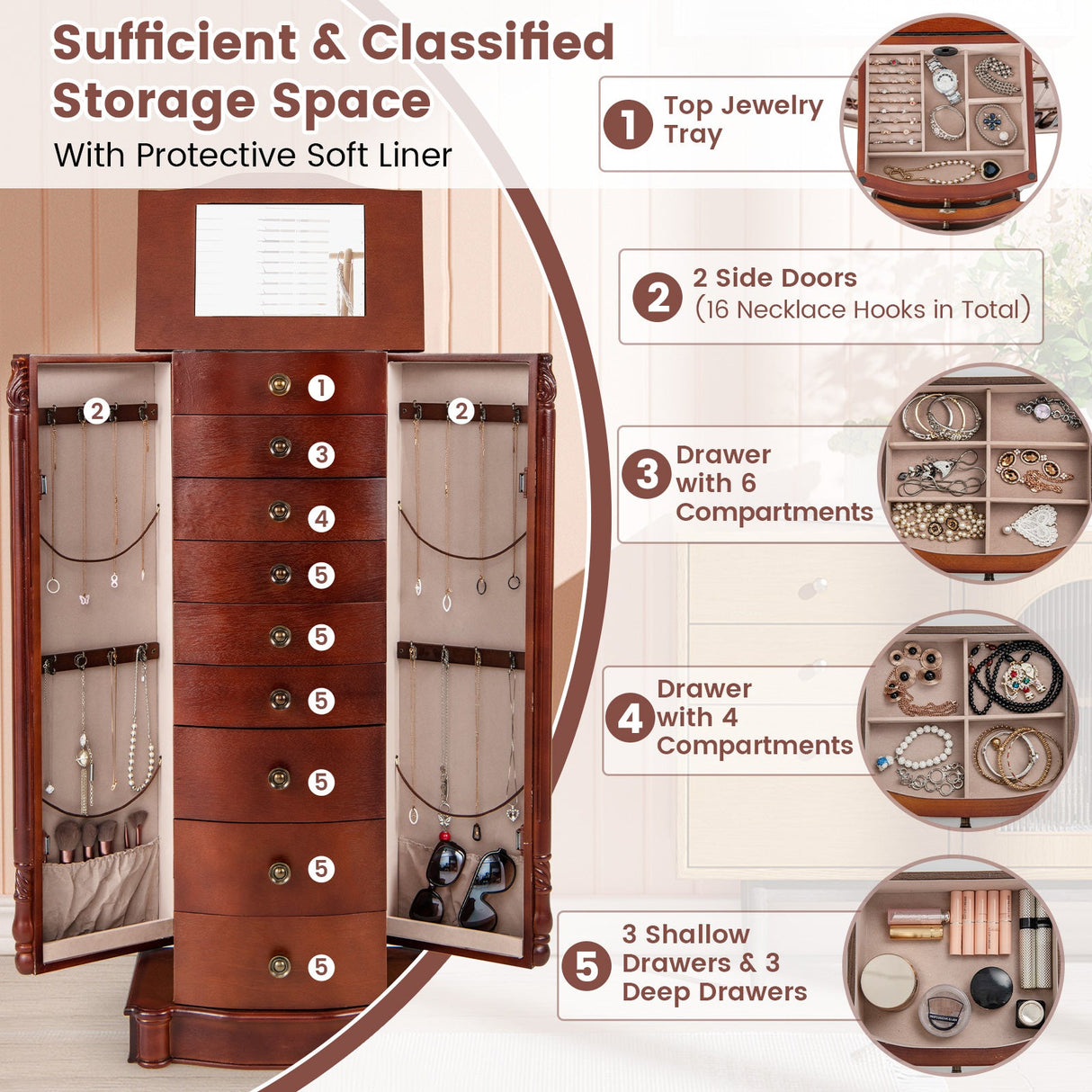 Organizador de Joyas Grande de Madera