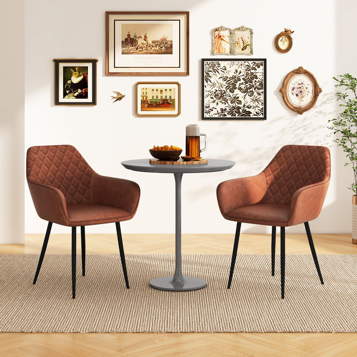 Juego de 2 sillas de comedor de ocio con respaldo curvo y asiento ancho