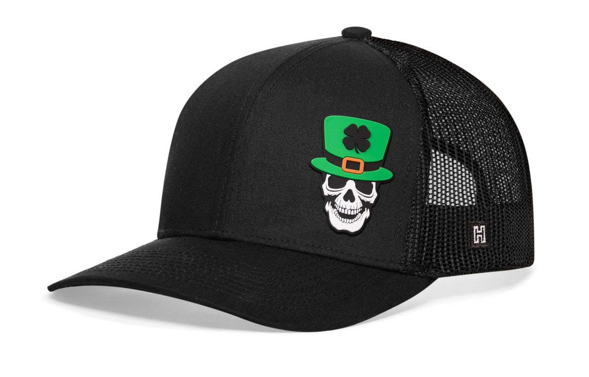 Leprechaun Skull Trucker Hat | Black Rubber Patch Snapback