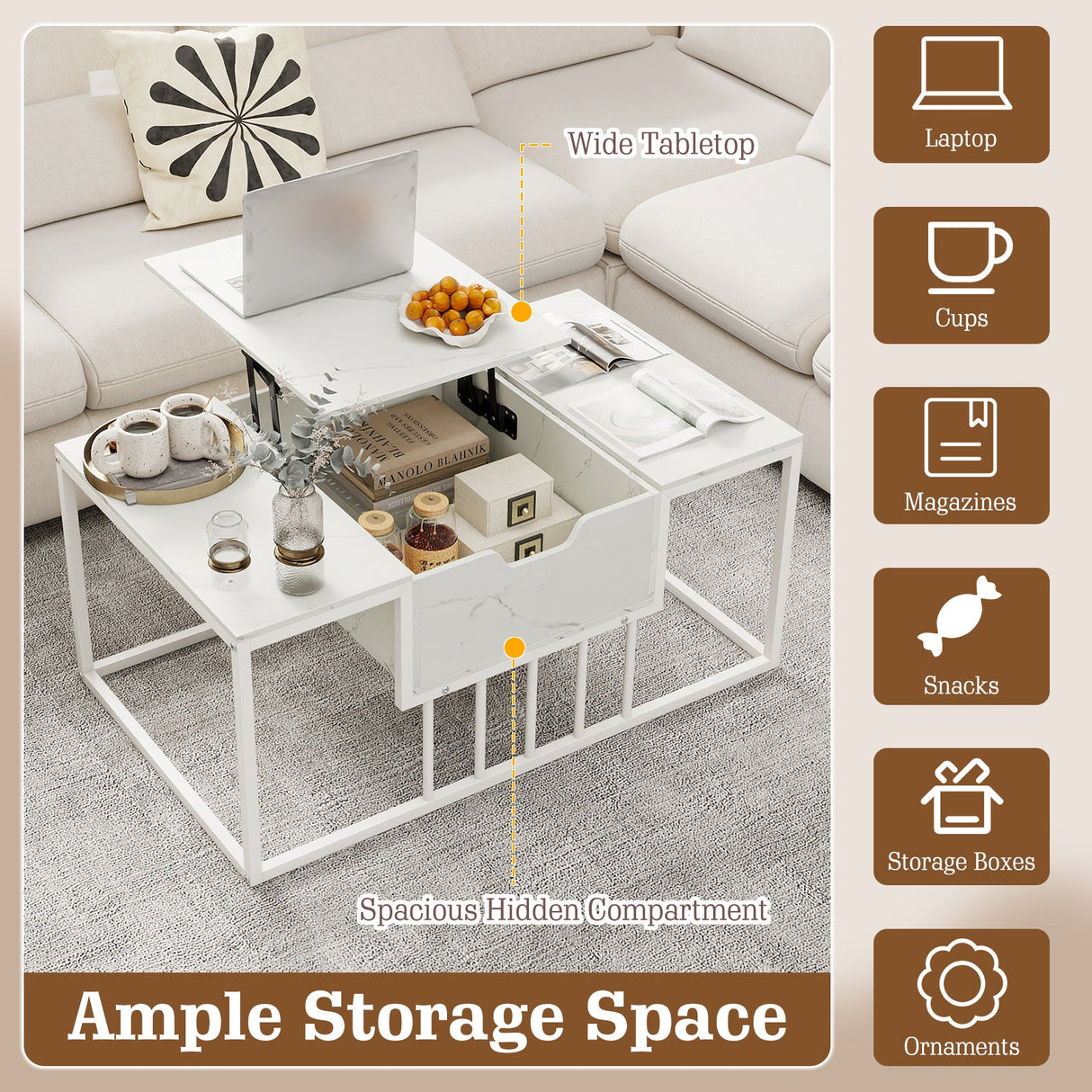 Mesa de centro elevable con compartimento de almacenamiento oculto