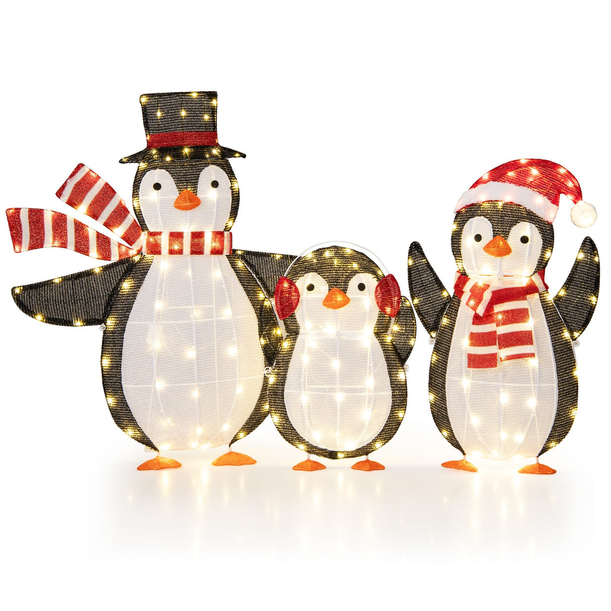 Adornos navideños de pingüinos luminosos con 194 luces LED y bridas