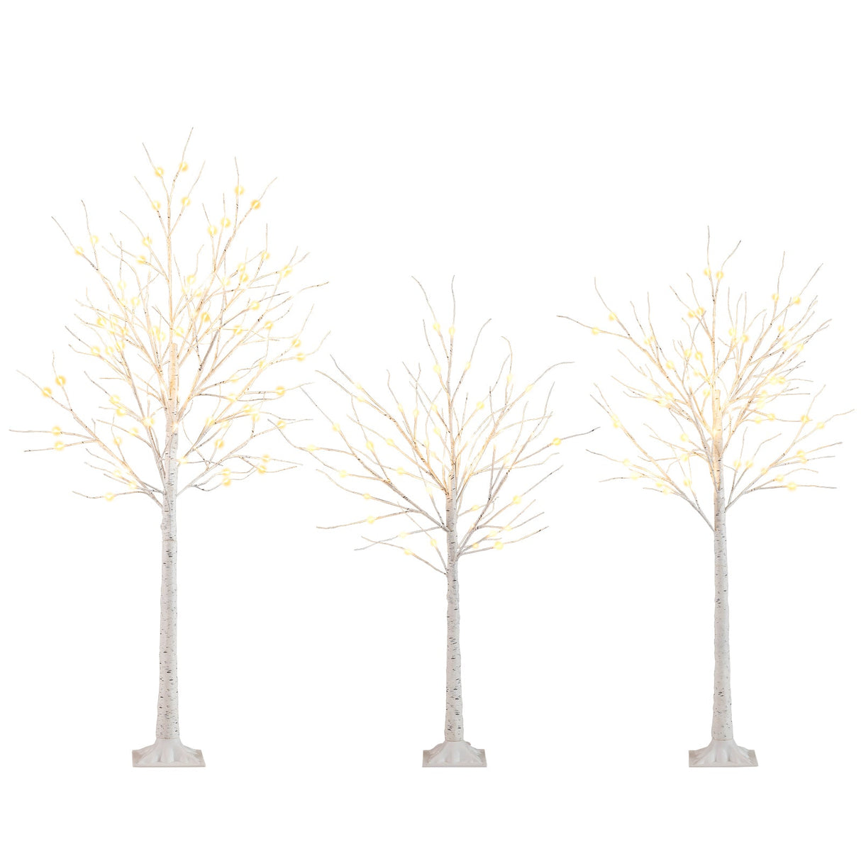 Juego de 3 abedules iluminados de 1,2/1,5/1,8 m, árboles de Navidad artificiales preiluminados para fiestas navideñas