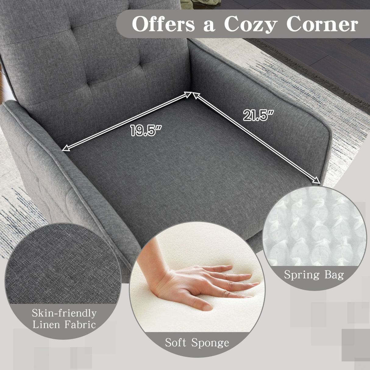 Sillón decorativo de lino con cojín de asiento extraíble