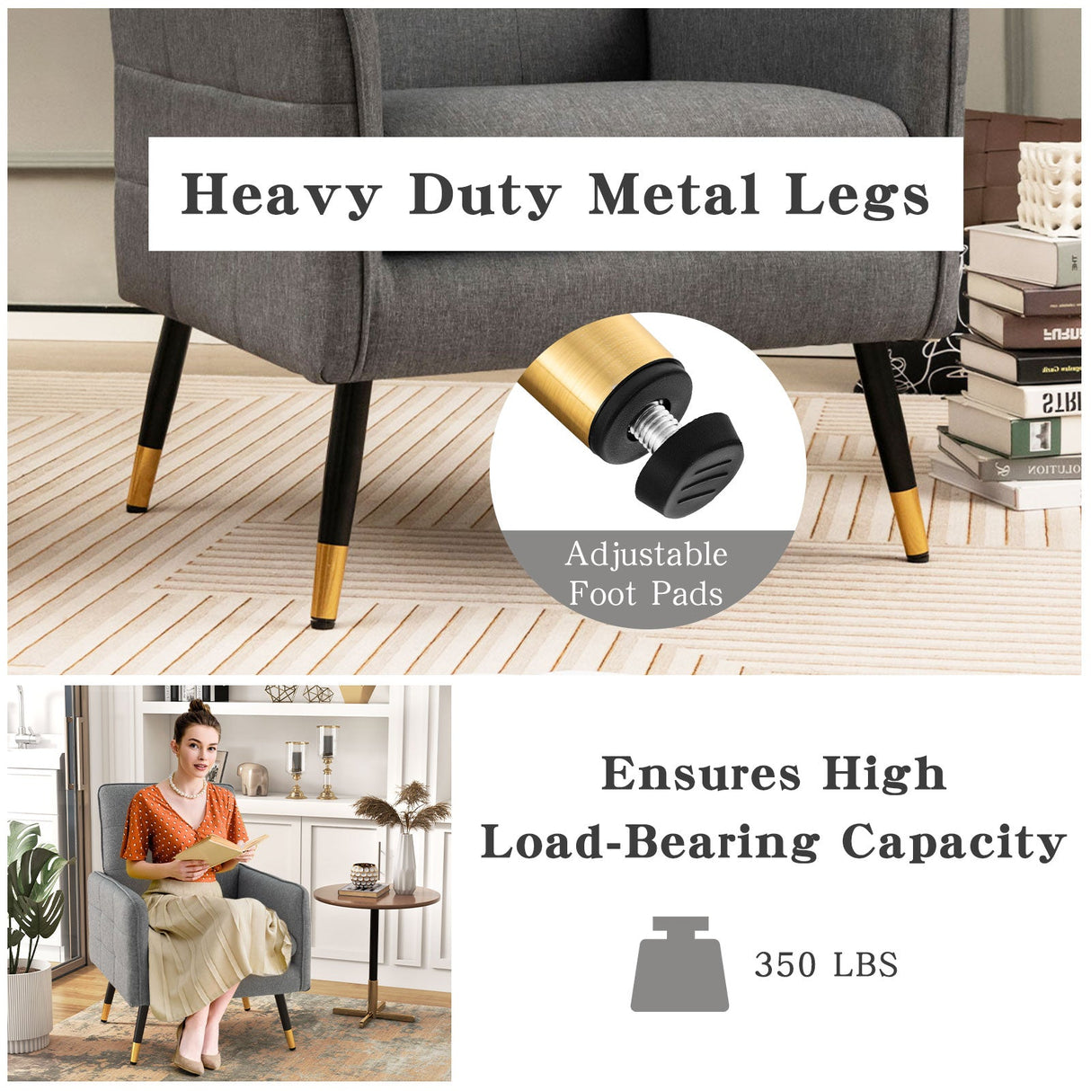 Sillón decorativo de lino con cojín de asiento extraíble