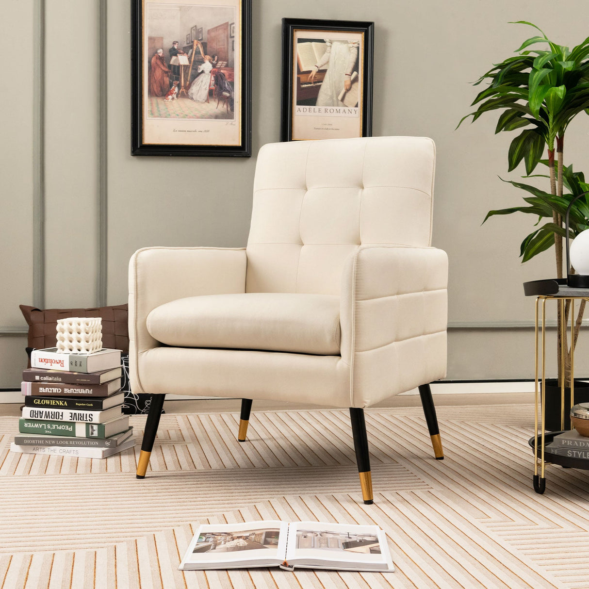 Sillón decorativo de lino con cojín de asiento extraíble