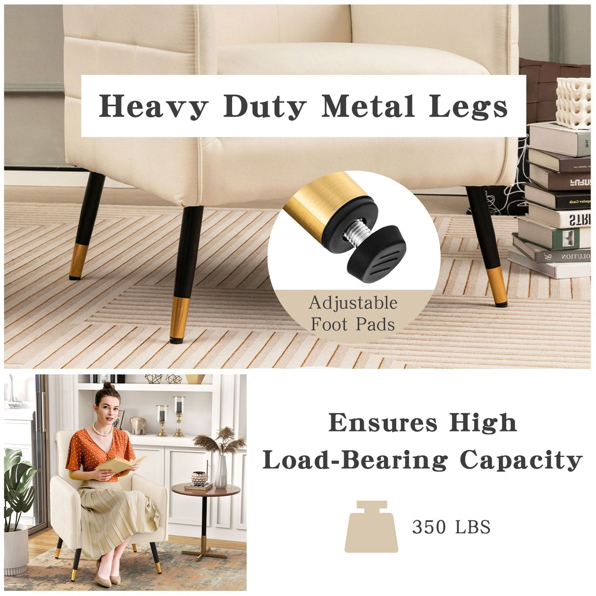 Sillón decorativo de lino con cojín de asiento extraíble