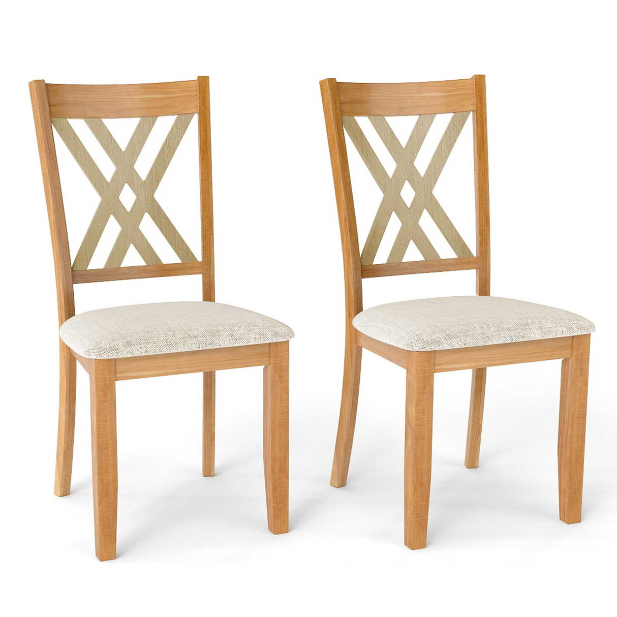 Juego de 2 sillas de comedor de madera tapizadas en tela de lino con estructura de madera de caucho para comedor