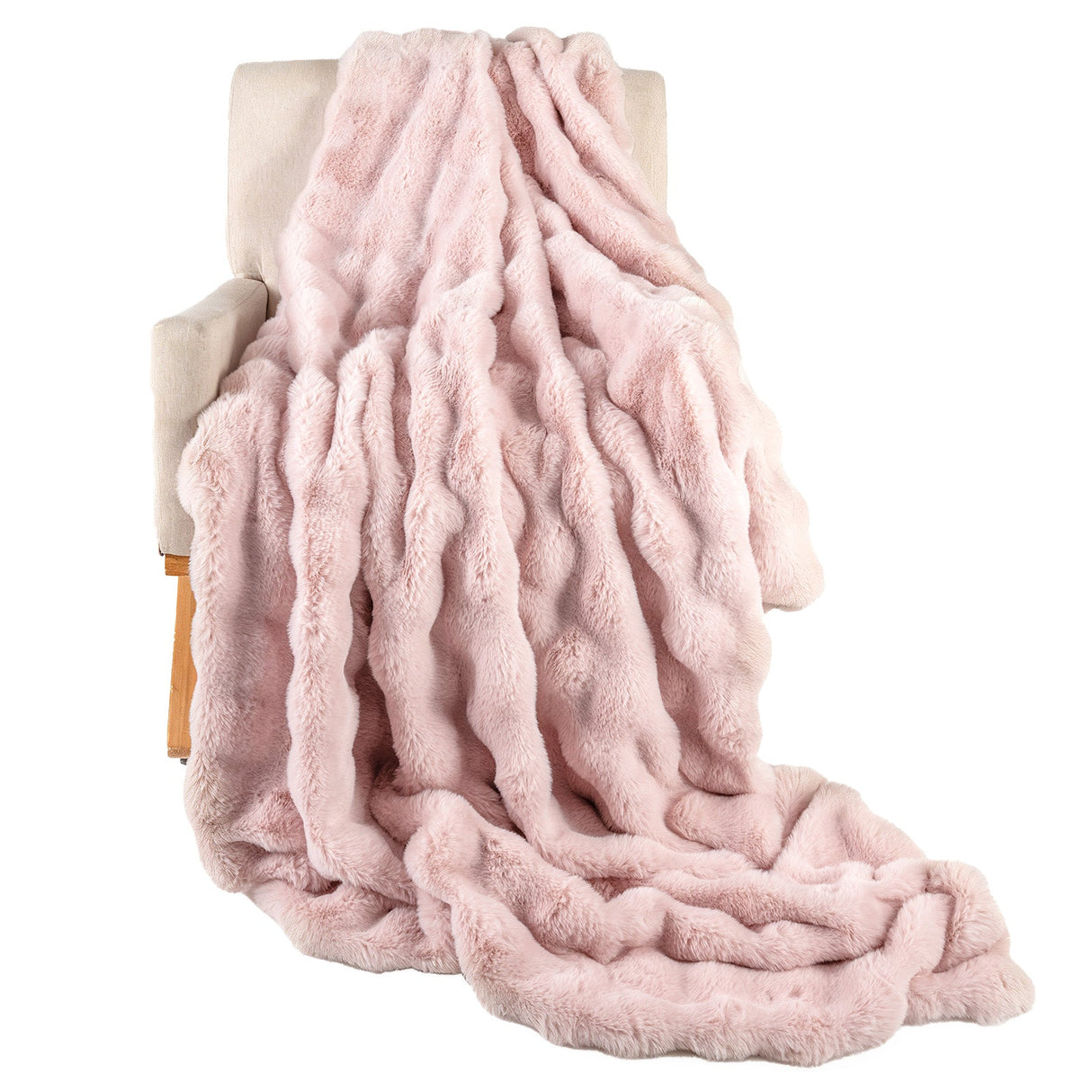 Luxury Fuzzy Plush Rabbit Fur Bubble Blanket for Armchair