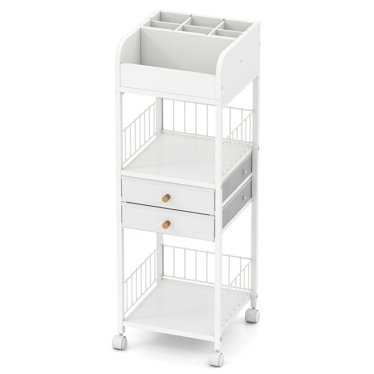 Organizador de maquillaje y cuidado de la piel con cajones y estantes de almacenamiento, para suelo - Blanco