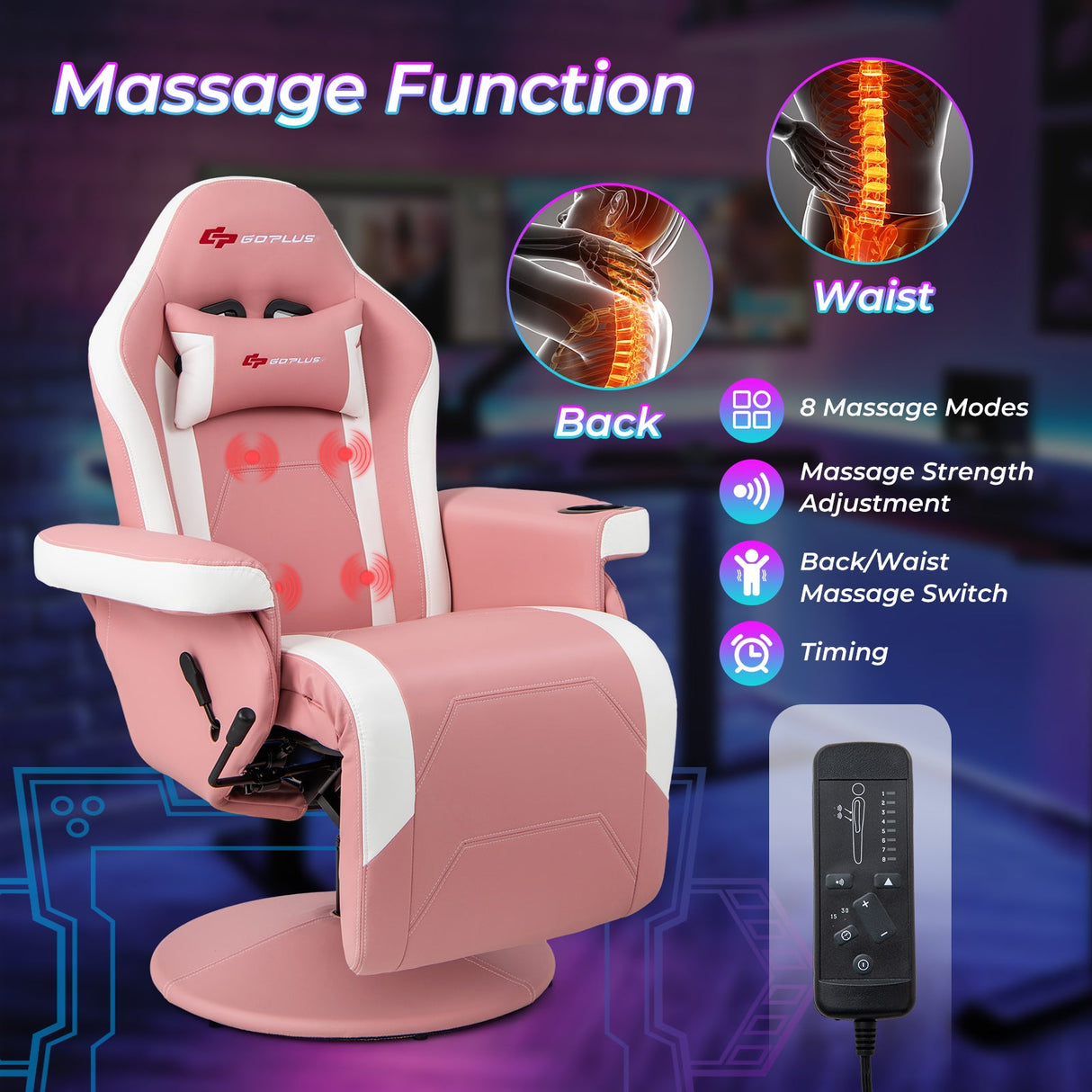 Sillón Reclinable de Masaje para Videojuegos con Altura Ajustable