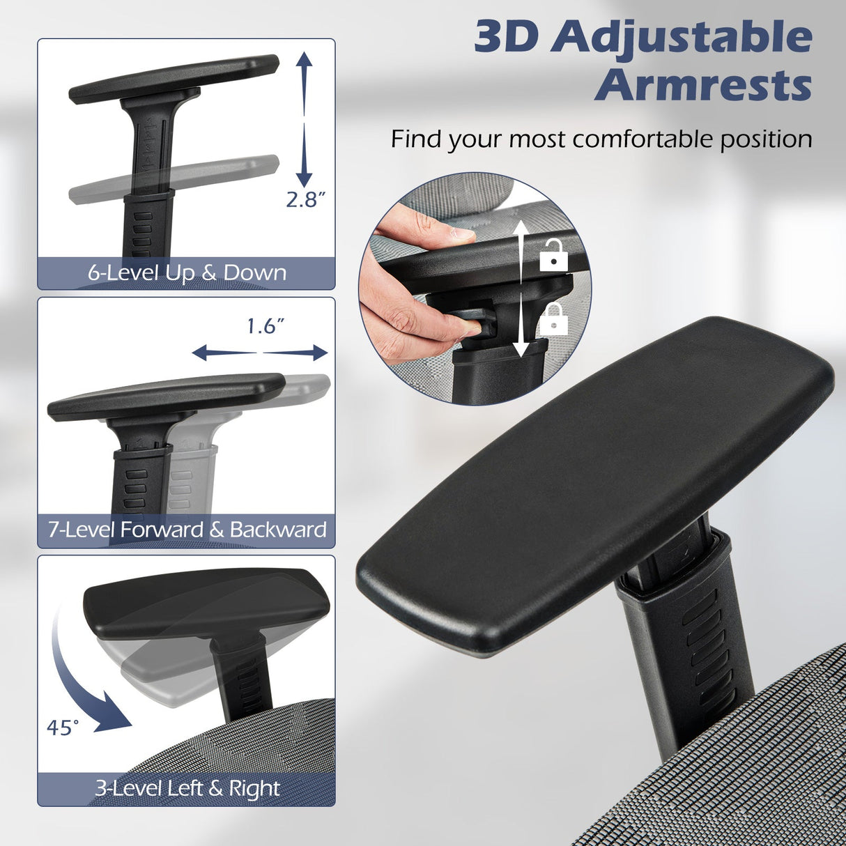 Silla de oficina de malla con respaldo reclinable y reposapiés retráctil - Gris