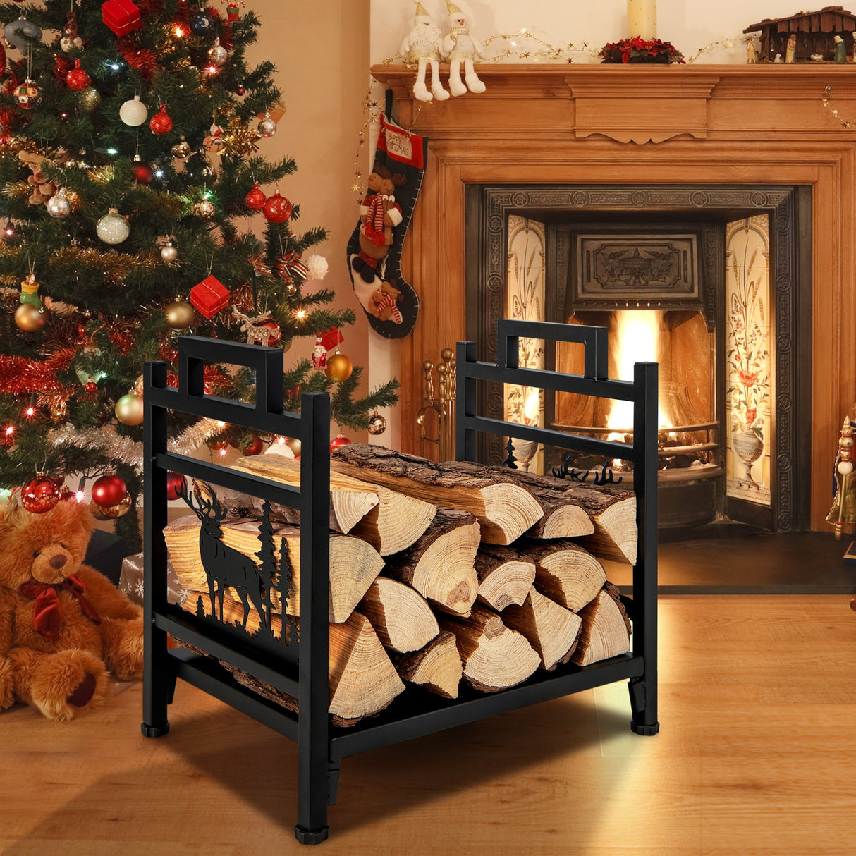 18.5 Inch Metal Firewood Rack with Dual Handles
