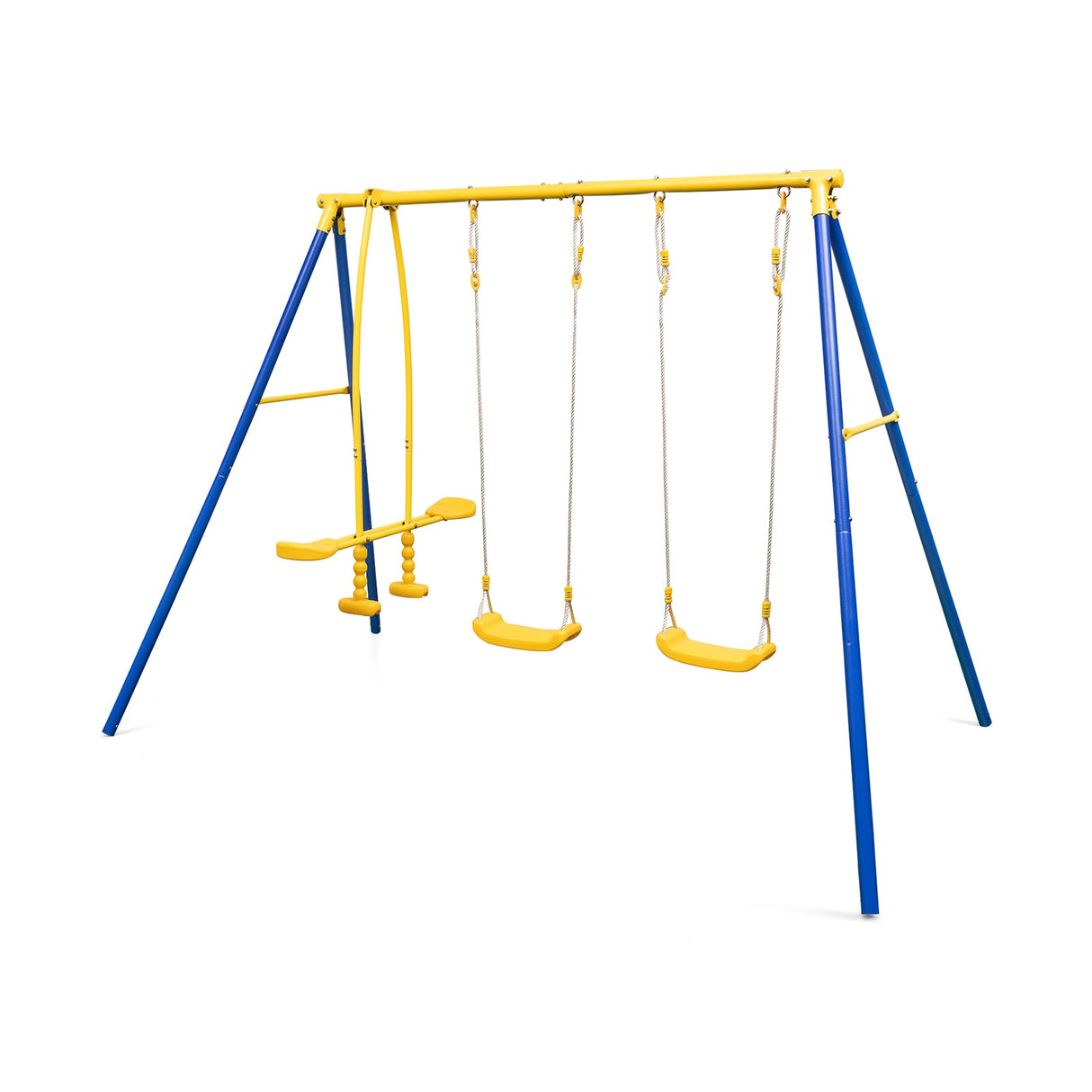 Columpio metálico para patio trasero con 2 asientos de columpio y 2 asientos planeadores - Azul
