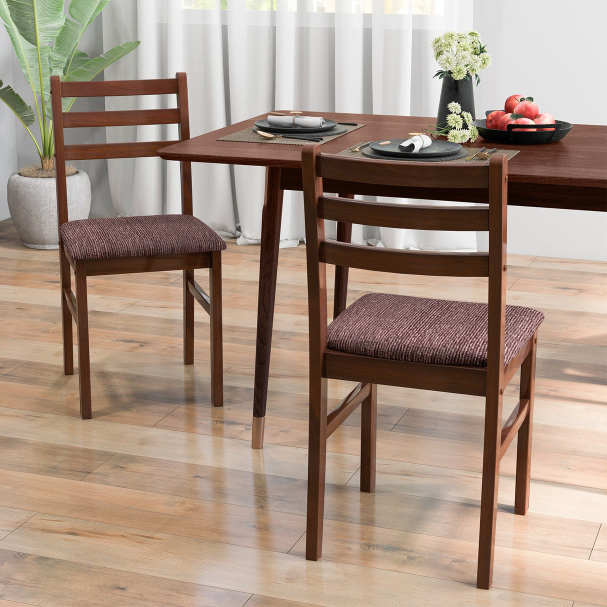 Juego de 2 sillas de comedor de madera de mediados de siglo-Espresso