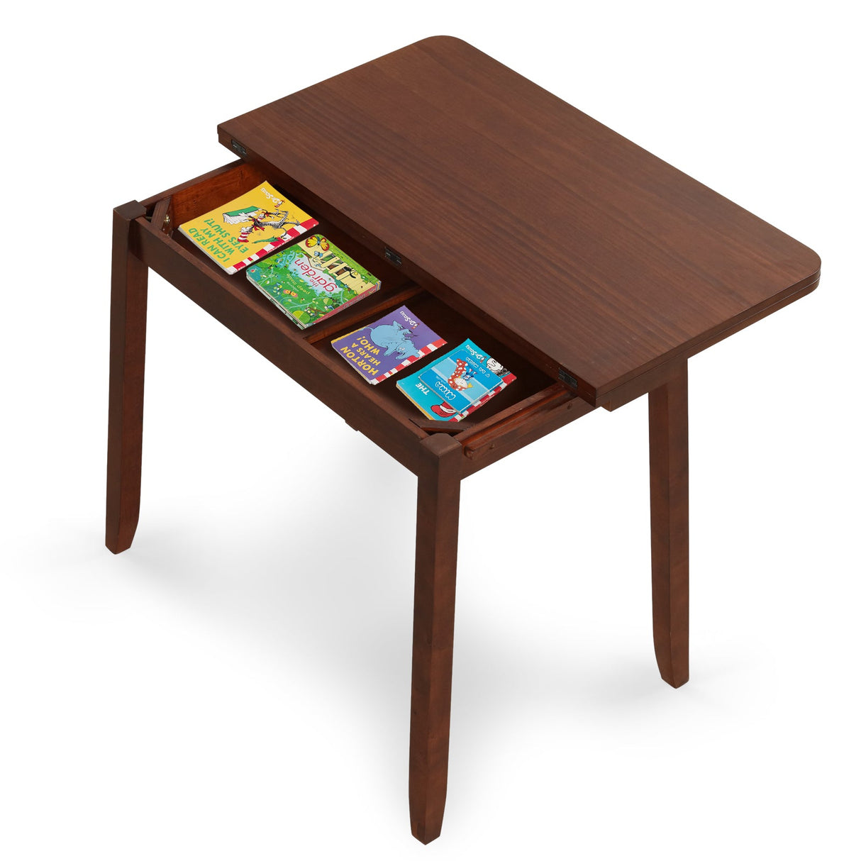 Mesa de comedor plegable de mediados de siglo para 4 personas, mesa de cocina extensible con almacenamiento oculto - Marrón