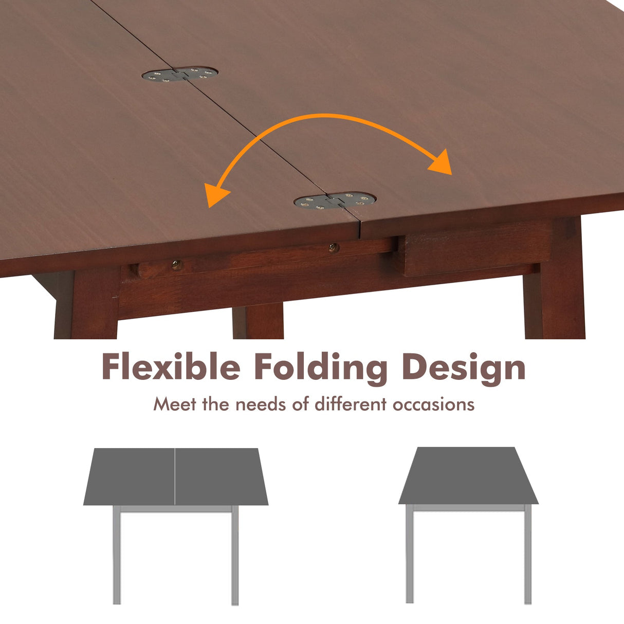 Mesa de comedor plegable de mediados de siglo para 4 personas, mesa de cocina extensible con almacenamiento oculto - Marrón
