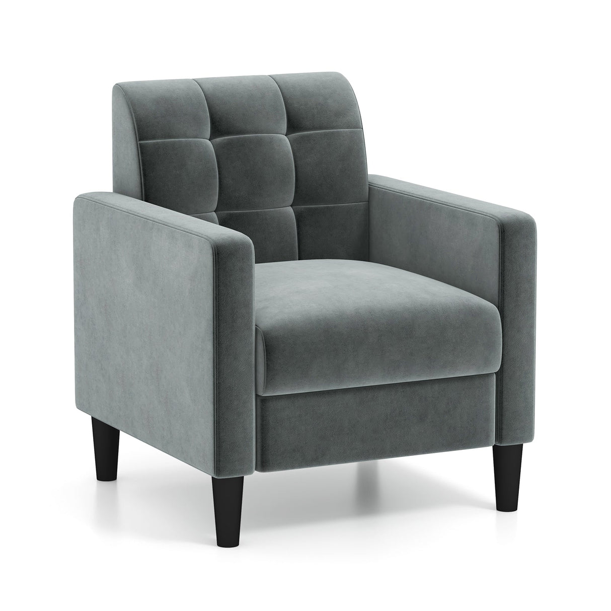 Sillón de terciopelo de mediados de siglo con respaldo capitoné - Gris
