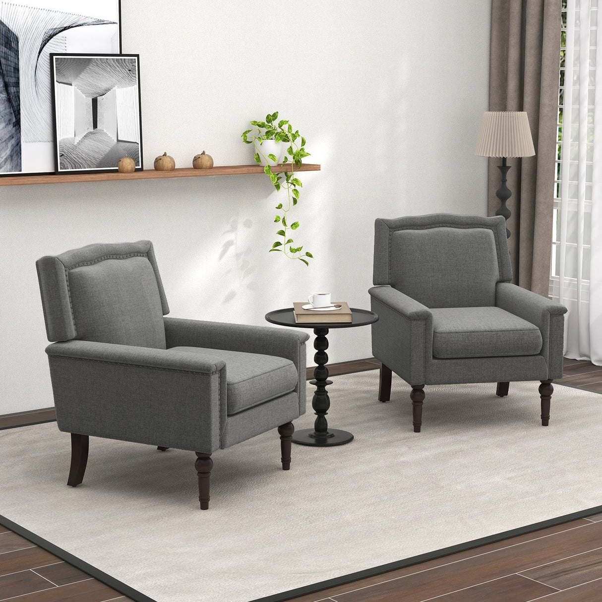 Sillón Moderno de Mediados de Siglo Tapizado en Lino con Cojín - Gris