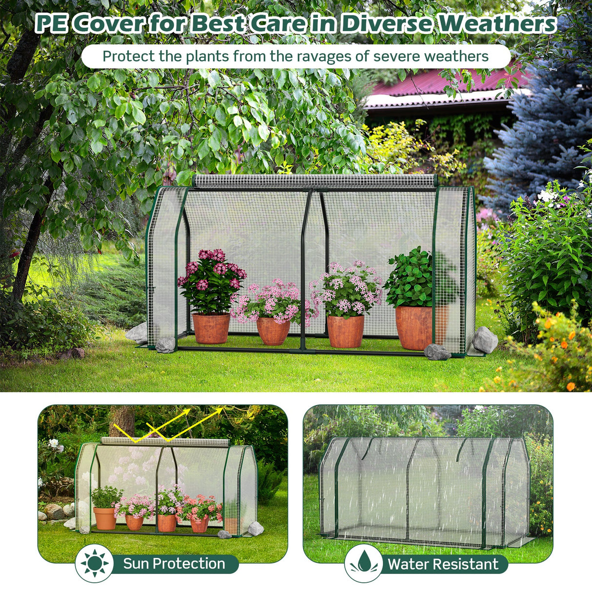 Mini invernadero de 47.5 x 21.5 x 24 pulgadas con puerta enrollable con cremallera