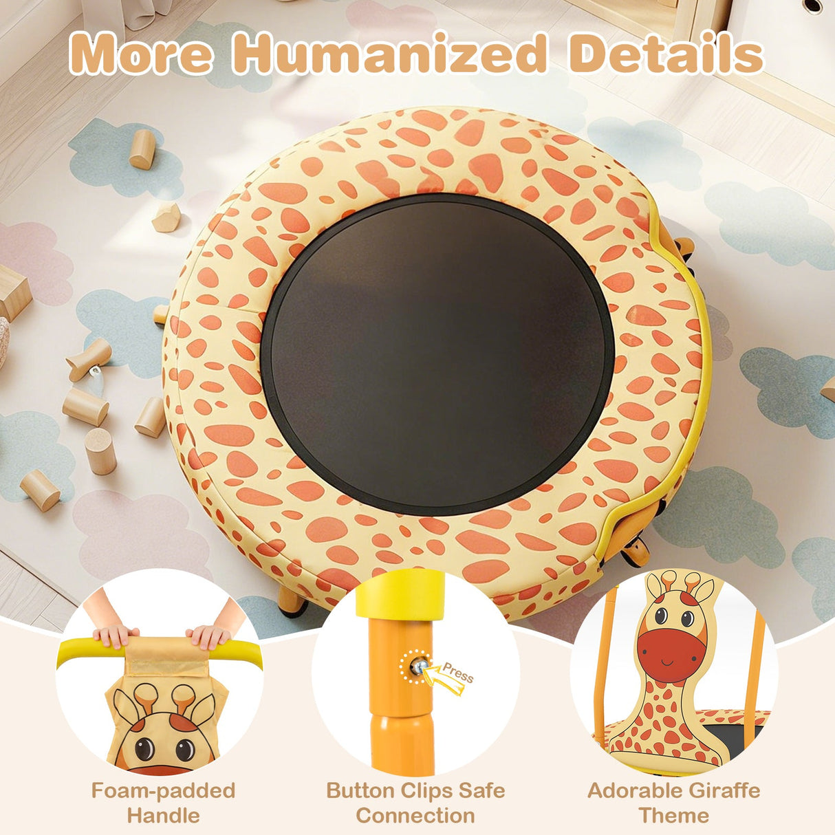 Minitrampolín para niños pequeños con mango acolchado de espuma y cubierta de seguridad acolchada