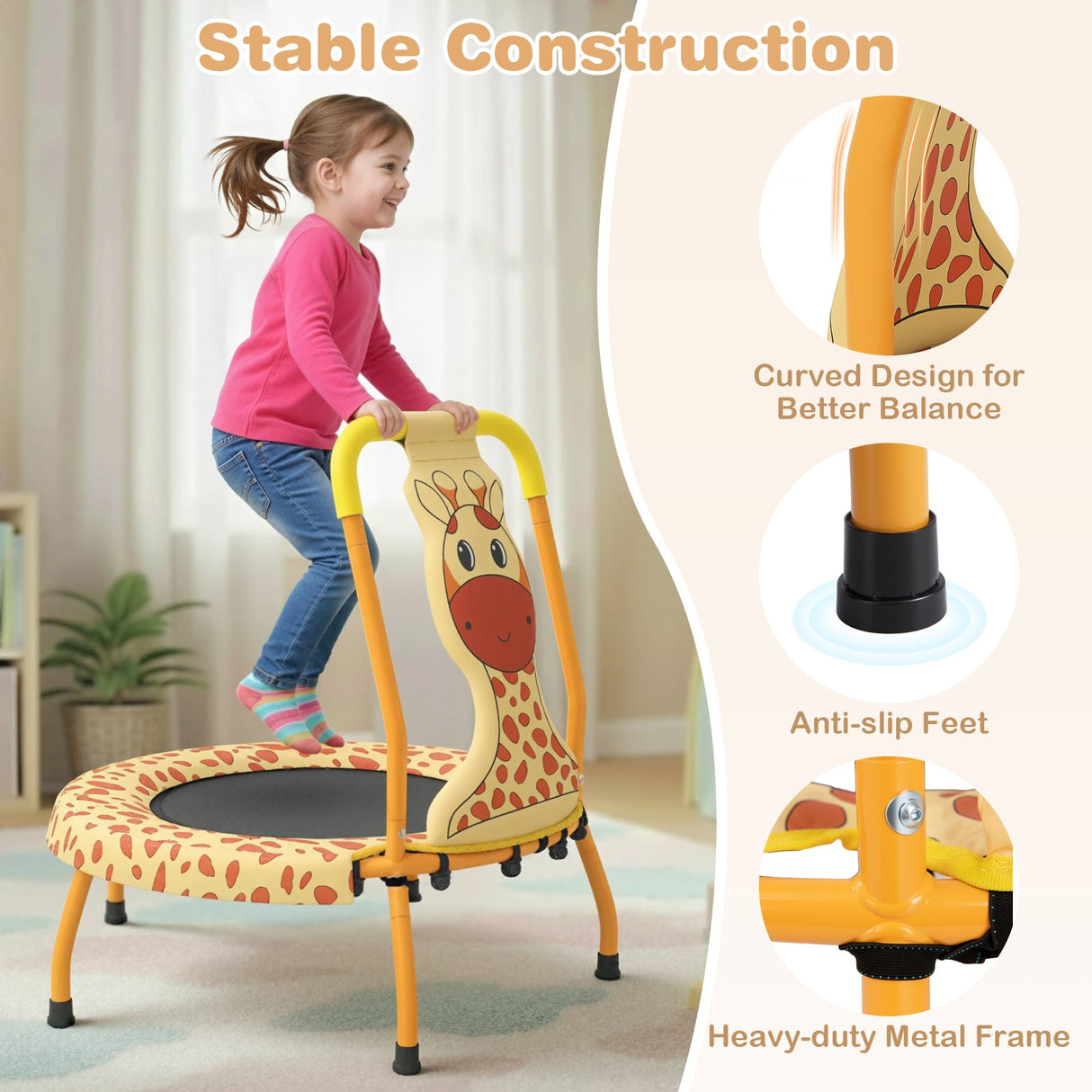 Minitrampolín para niños pequeños con mango acolchado de espuma y cubierta de seguridad acolchada